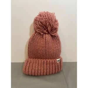 Urban Outfitters Beanie Women OS Pink Chunky Knit Pom Pom Ribbed Logo Hat